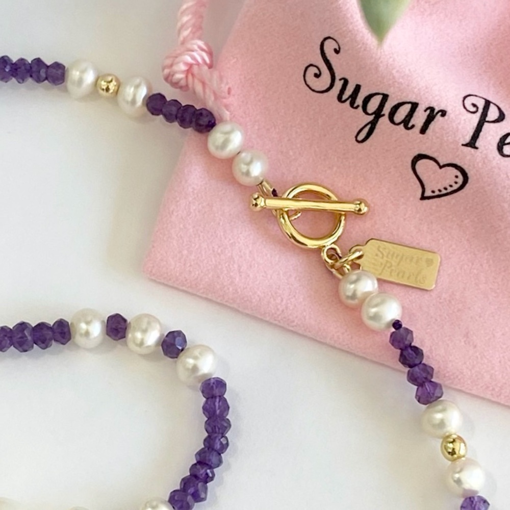 Freshwater Pearl, Amethyst & 14K Gold Necklace - Picture 5 of 7